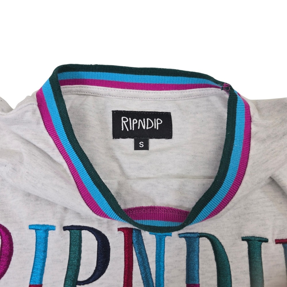RIPNDIP Grey Long Sleeve T-Shirt Rainbow Logo Trim Size S - Picture 4 of 8